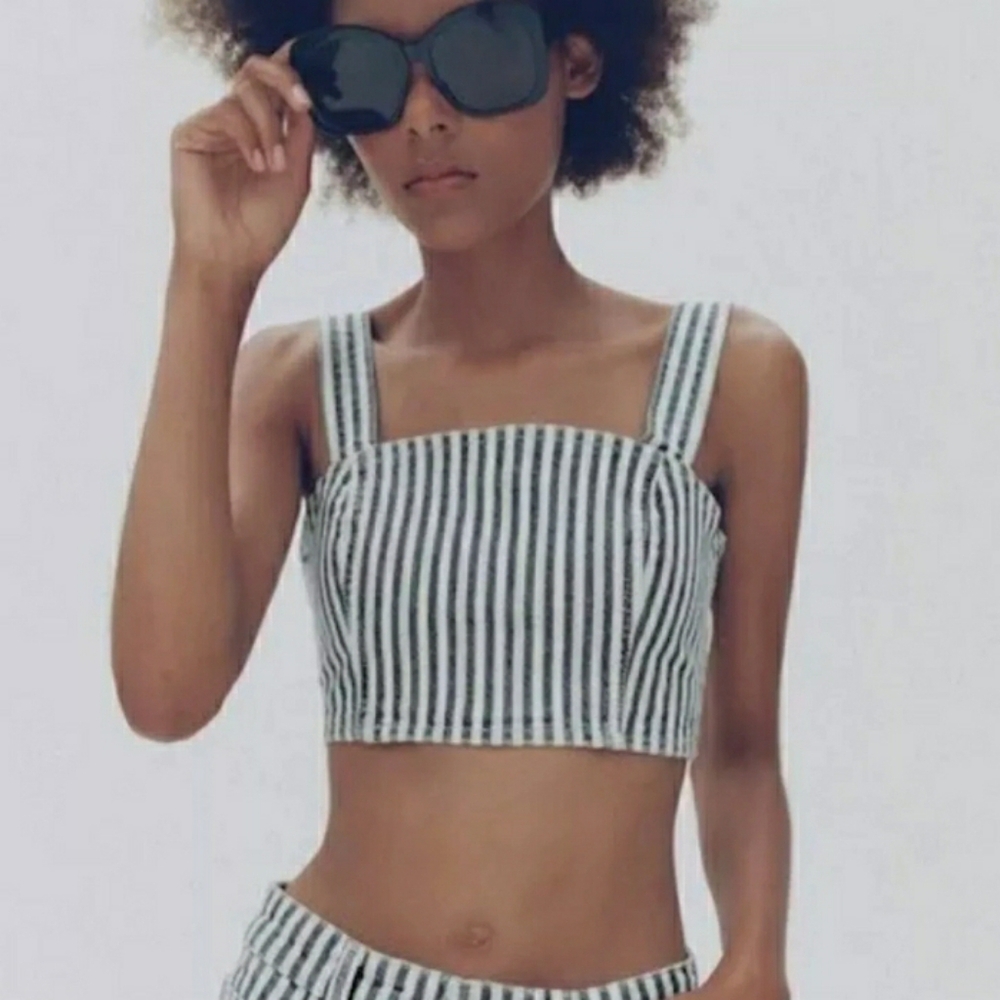 NWT Zara Denim Pinstripe Crop Bustier Small